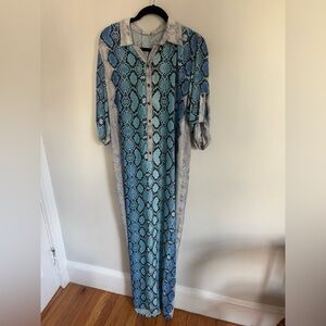 Elegant Blue Snakeskin Print Maxi Dress with three quarter sleeves Like new